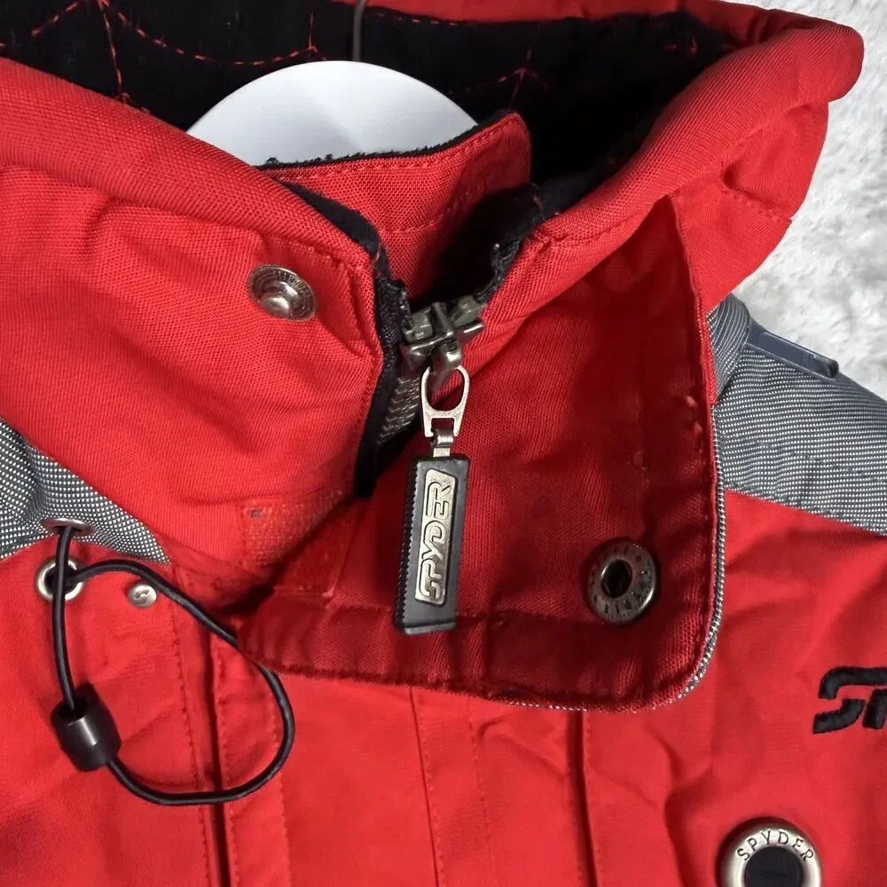 Vtg Spyder Jacket Mens Large Red Thinsulate Spiderweb Embroidered Ski Parka Hood